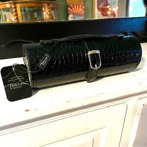 Tuscan Designs Black Crocodile-Embossed Jewelry Roll